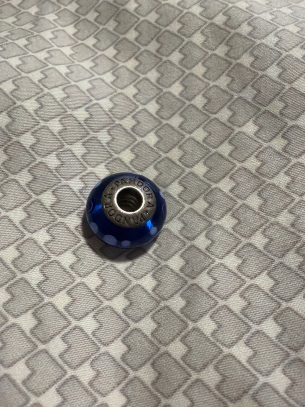 Pandora Blue Glass Charm with White Polka Dots